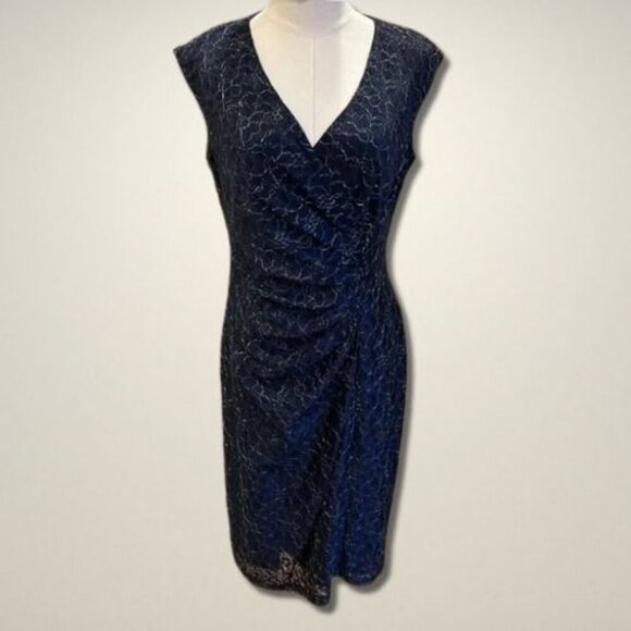 American Living Macy's Sheath Dress Ruched Waistline Back Zipper Navy Blue 4 NWT - Picture 2 of 9